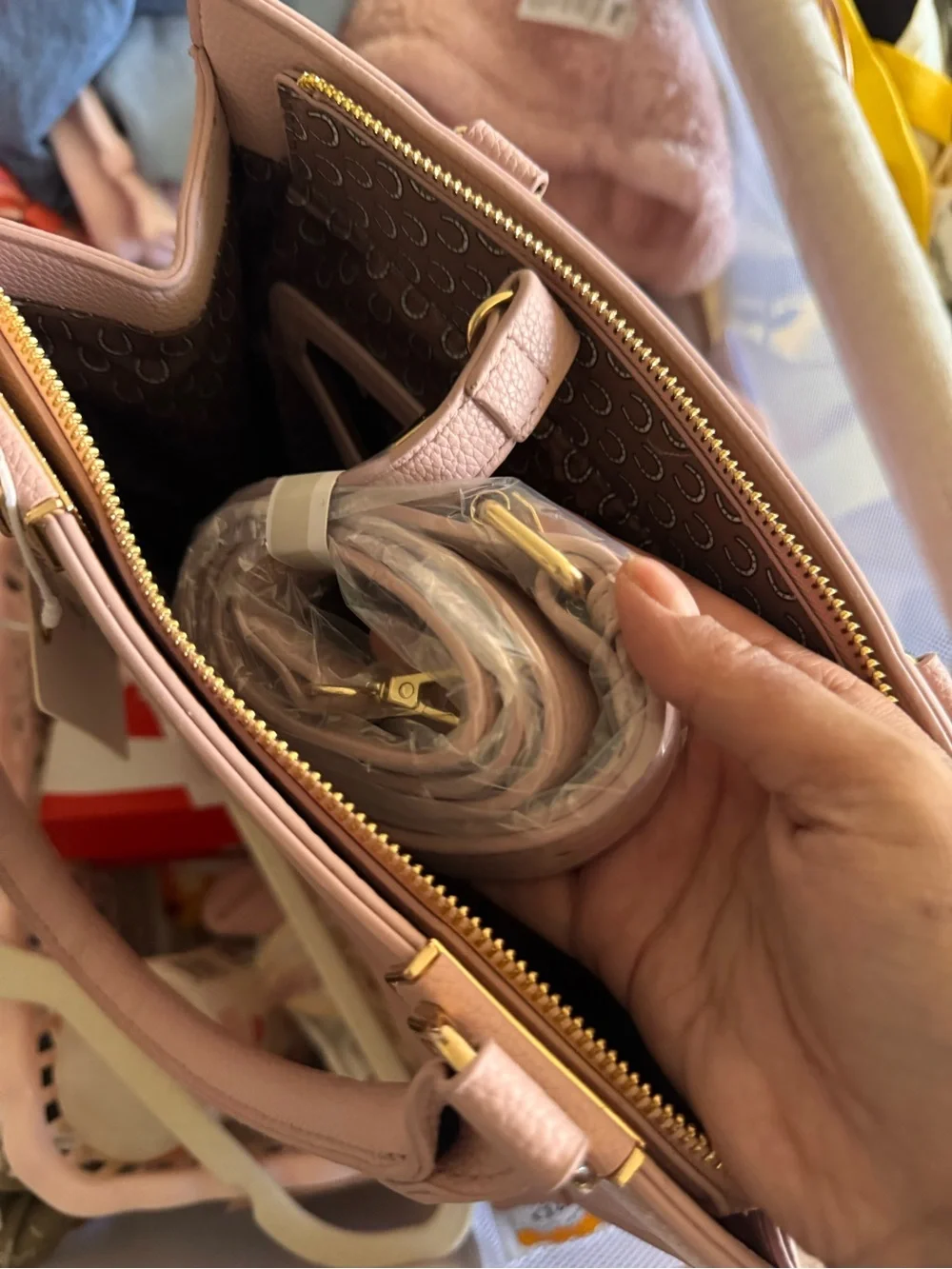 Structured Satchel Handbag in Blush Pink with Gold Hardware